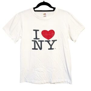 I Love New York Cotton Short Sleeve Crew Neck Tee White Size Small